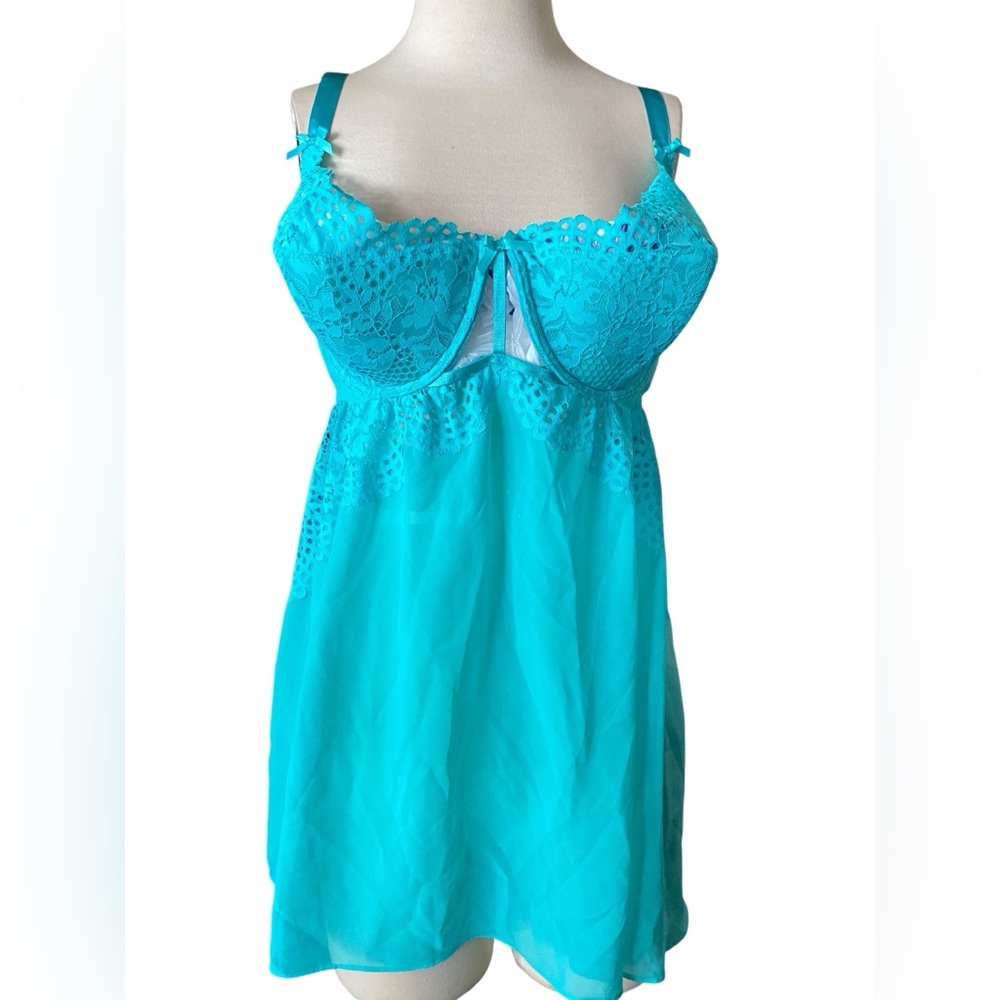 Turquoise Lace Babydoll Lingerie nighty 38DD by Cacique EUC